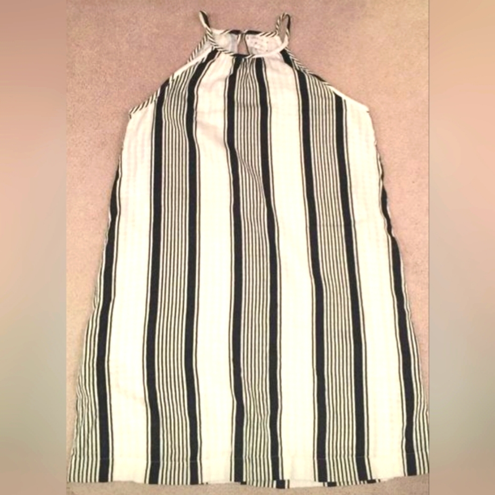 Lou & Grey Black and White Striped Shift Sun Dress Sz M